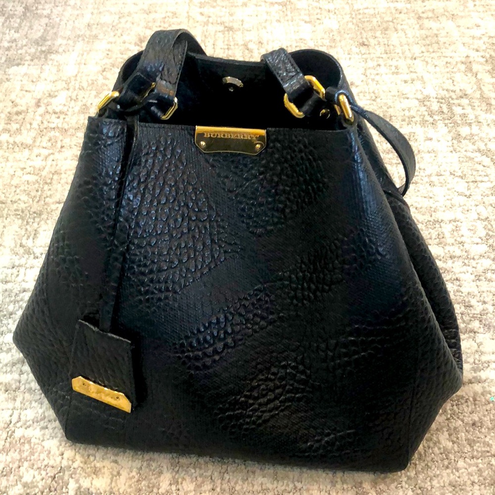 Black Embossed Leather Burberry Handbag